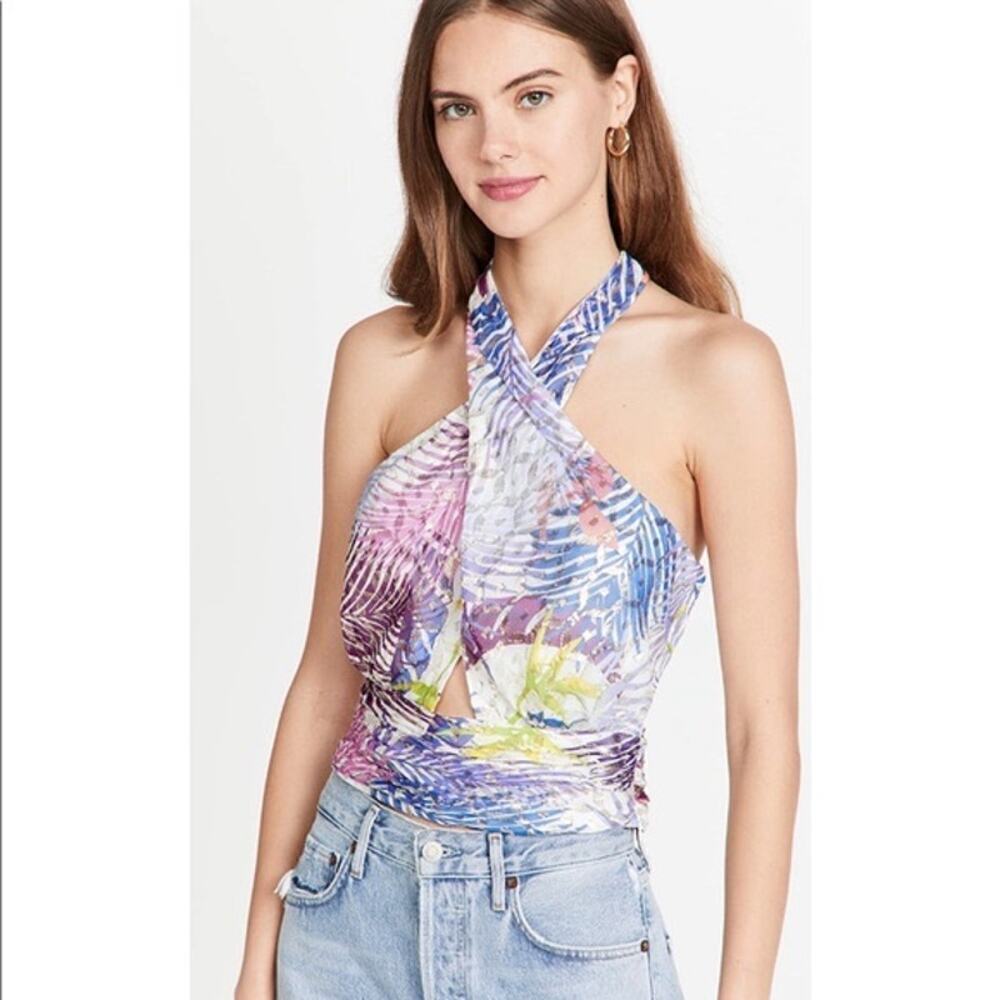NWT Ramy Brook Printed Louisa Sequin Halter Crop Top Women's Size Medium
